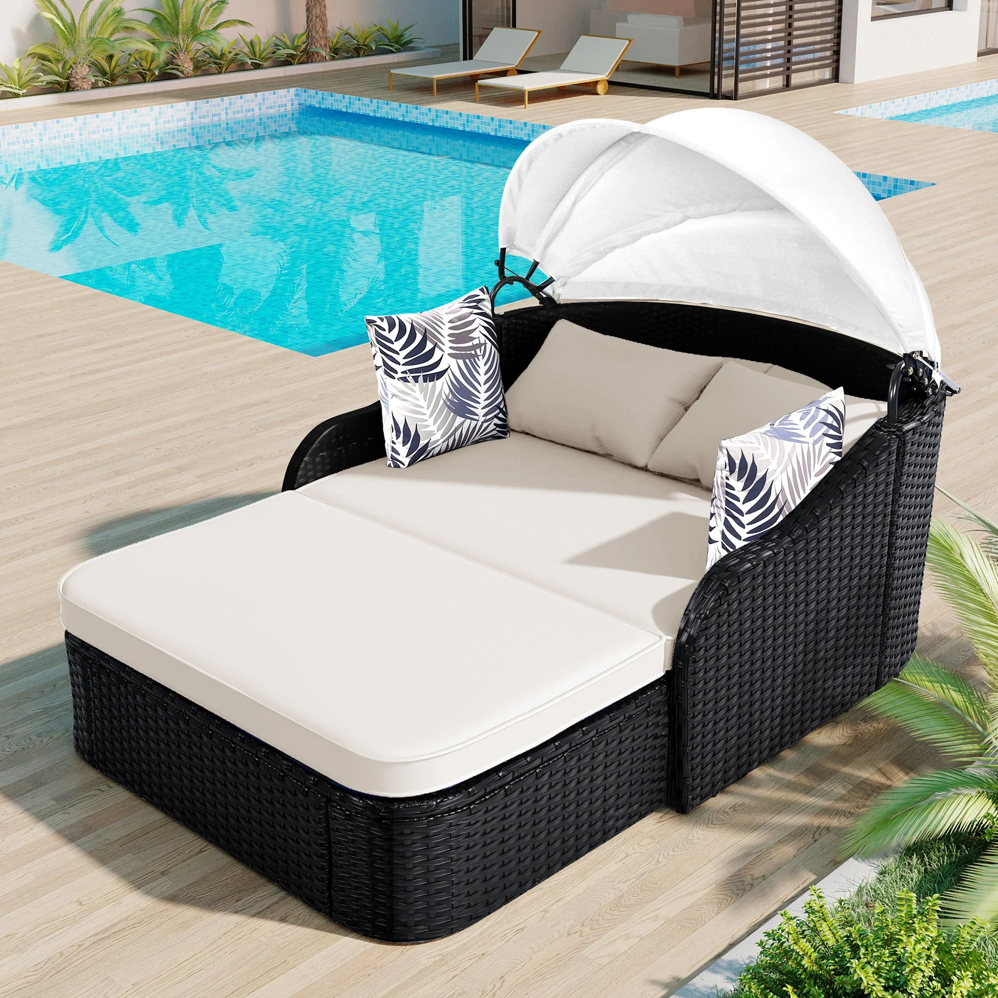 Walker Edison | Sleek Outdoor Sunbed with Adjustable Canopy