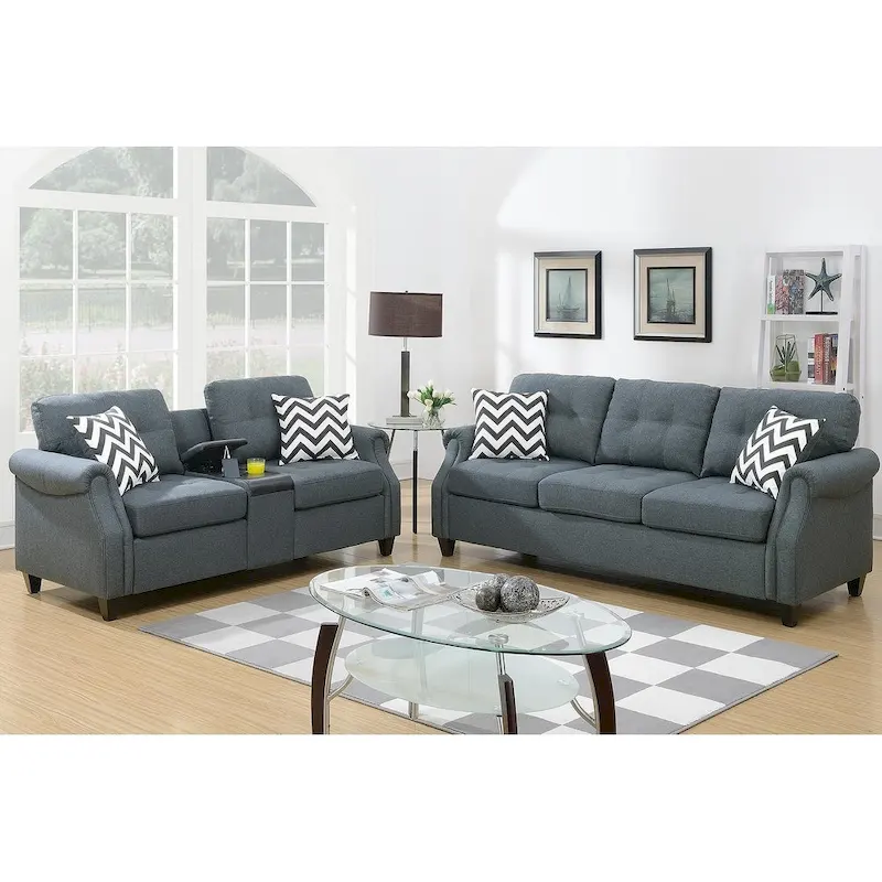 Bobkona Troy Plush Polyfiber 2-piece Sofa and Loveseat Set