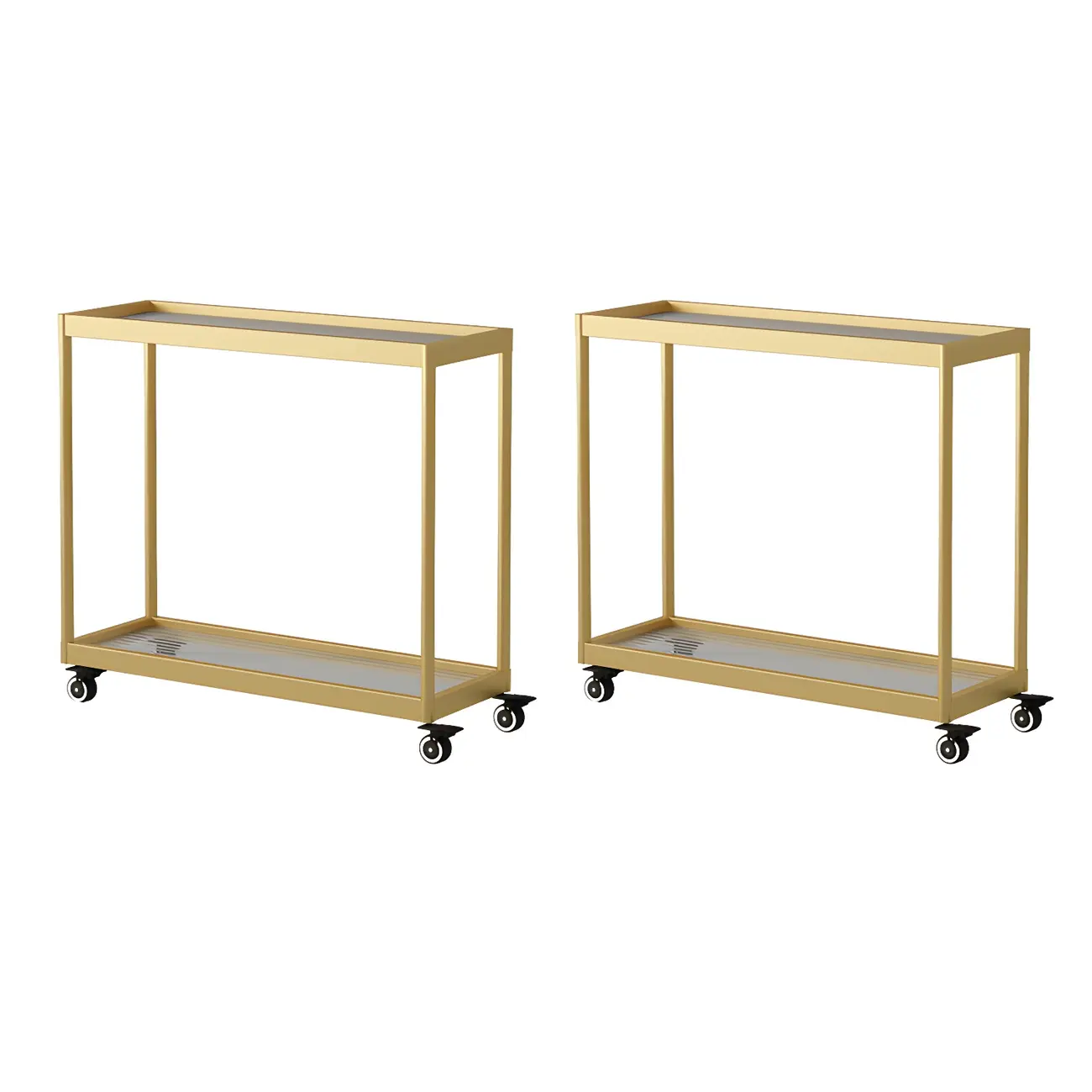 Gold Glass Rectangular Top Shelf Side Table on Wheels