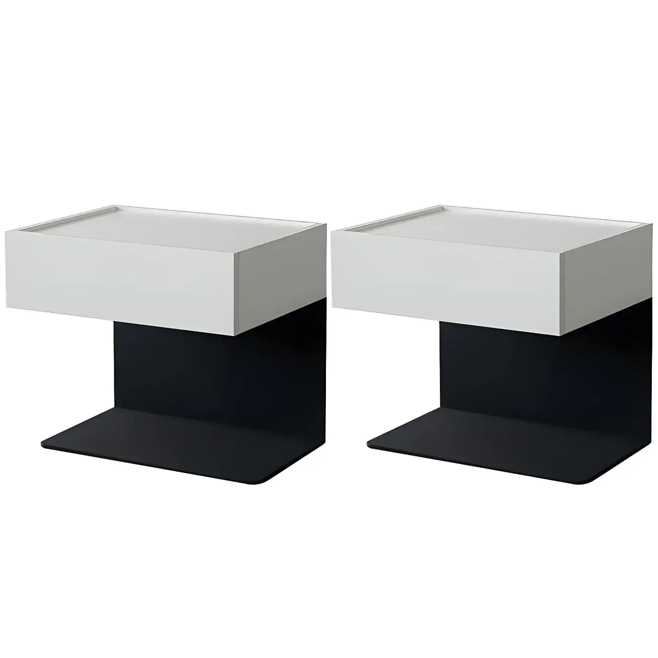 Black Steel Wood C-Shaped Drawer Nightstand with Light