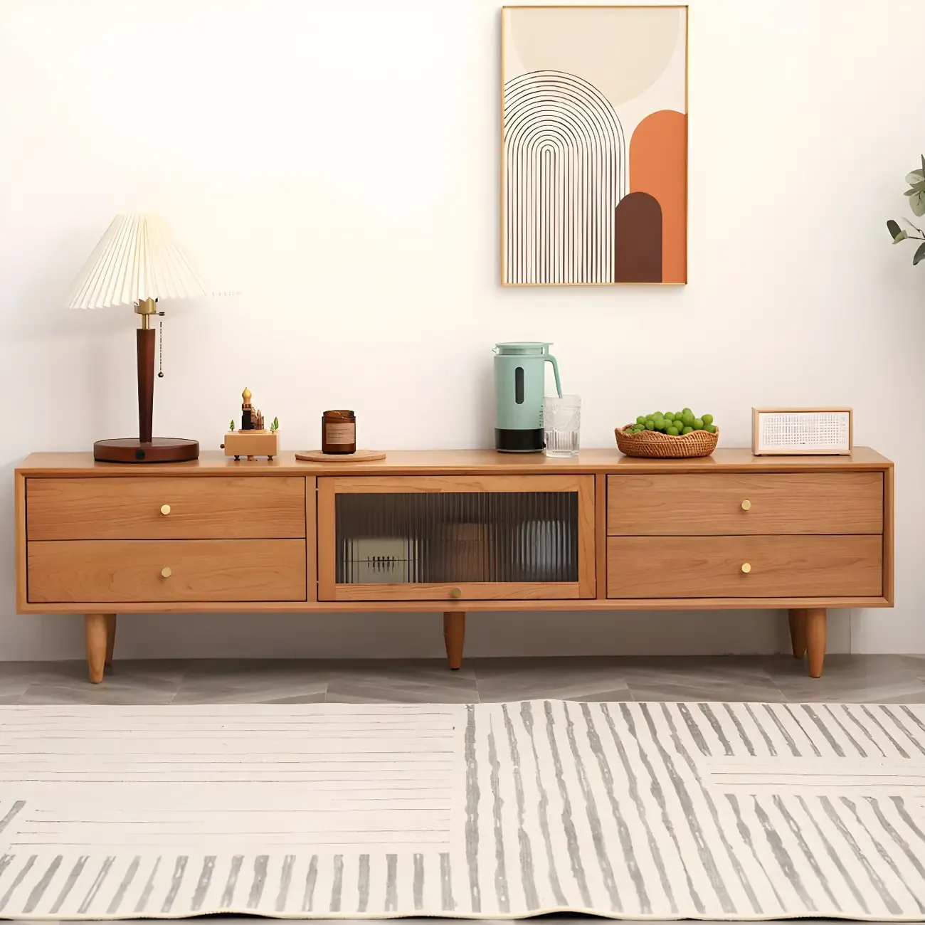 Nordic Cherry Wooden TV Stand with Drawers for Living Room
