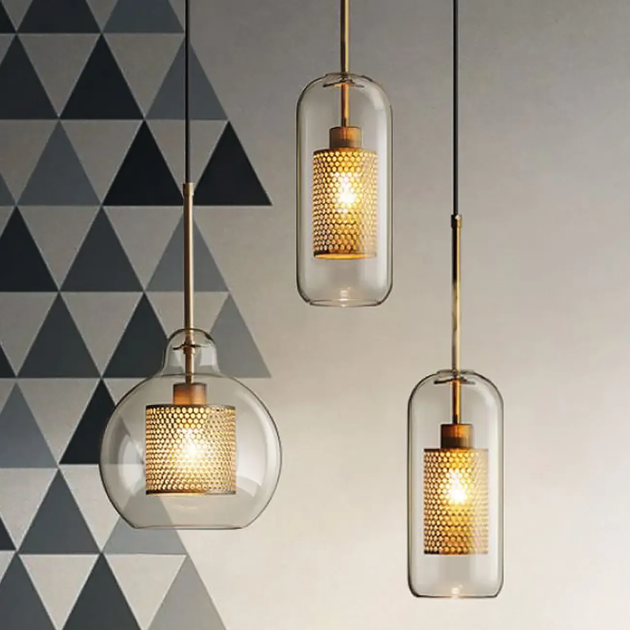 Modern Clear Glass Kitchen Island Pendant Light Metal Frame