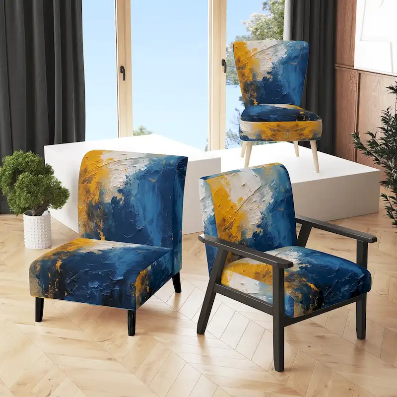 Designart Blue and Yellow Intuitive Expressions I Upholstered Abstract Accent Chair and Modern & Contemporary Arm Chair