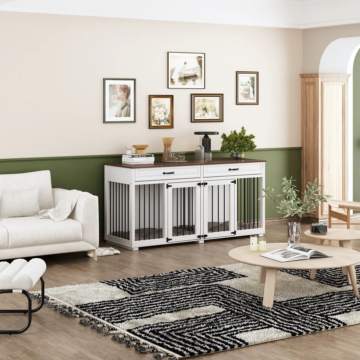 Furniture Style Dog Crate, 64.5 Inch Wooden Large Dog Kennel