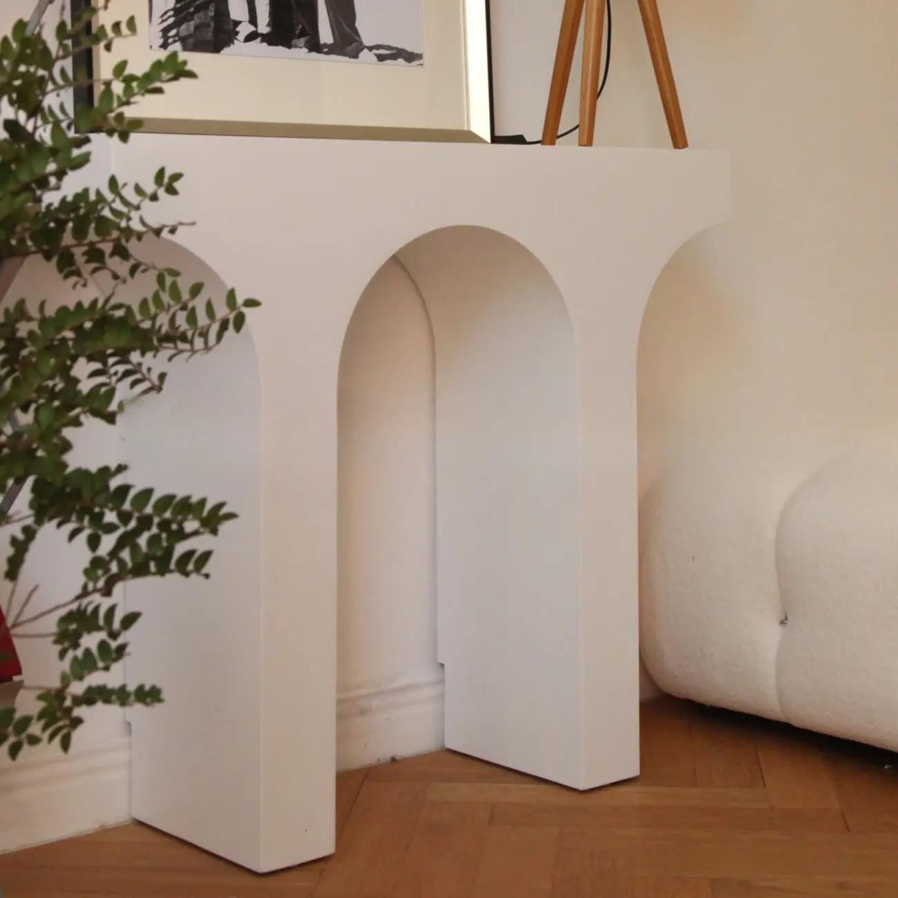 Arched Wood White Double Pedestal Console Table