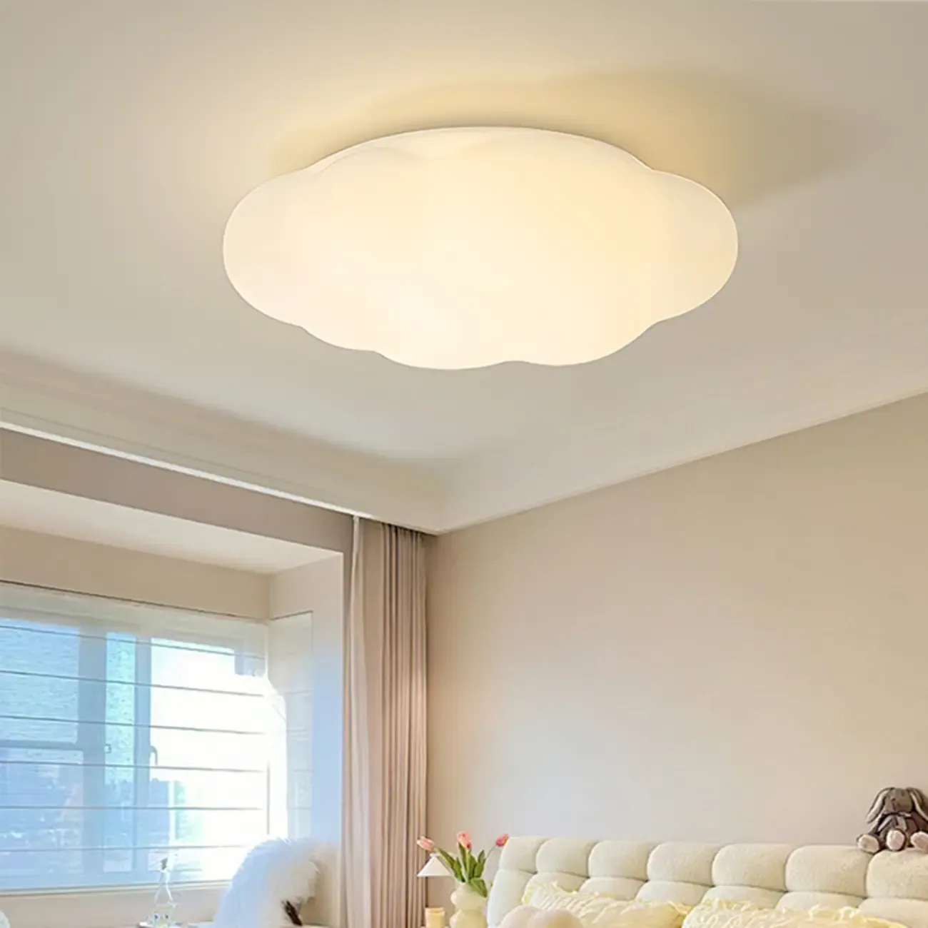 Modern White Geometric LED Dimmable Flush Mount Ceiling Light