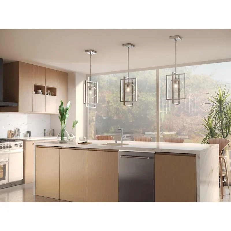 Atwell Collection One-Light Brushed Nickel Clear Glass Luxe Pendant Light - 15.750  x 16.340  x 11.810