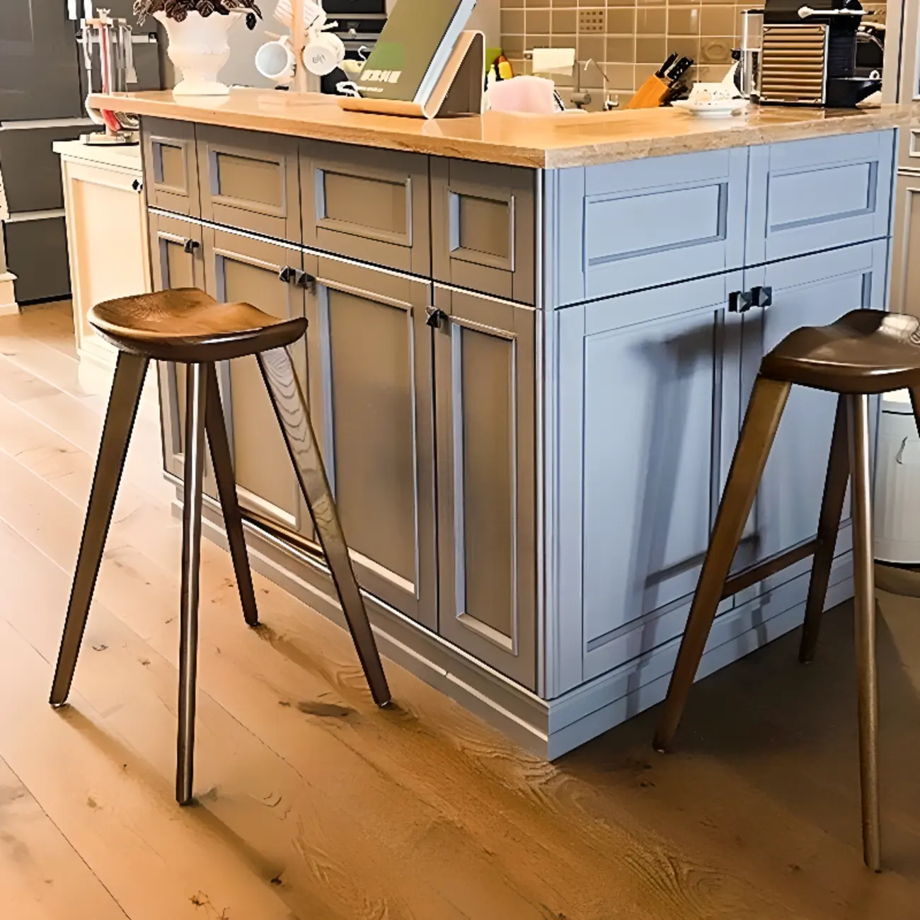 Bar Height Backless Wood Scandinavian Bar Stools