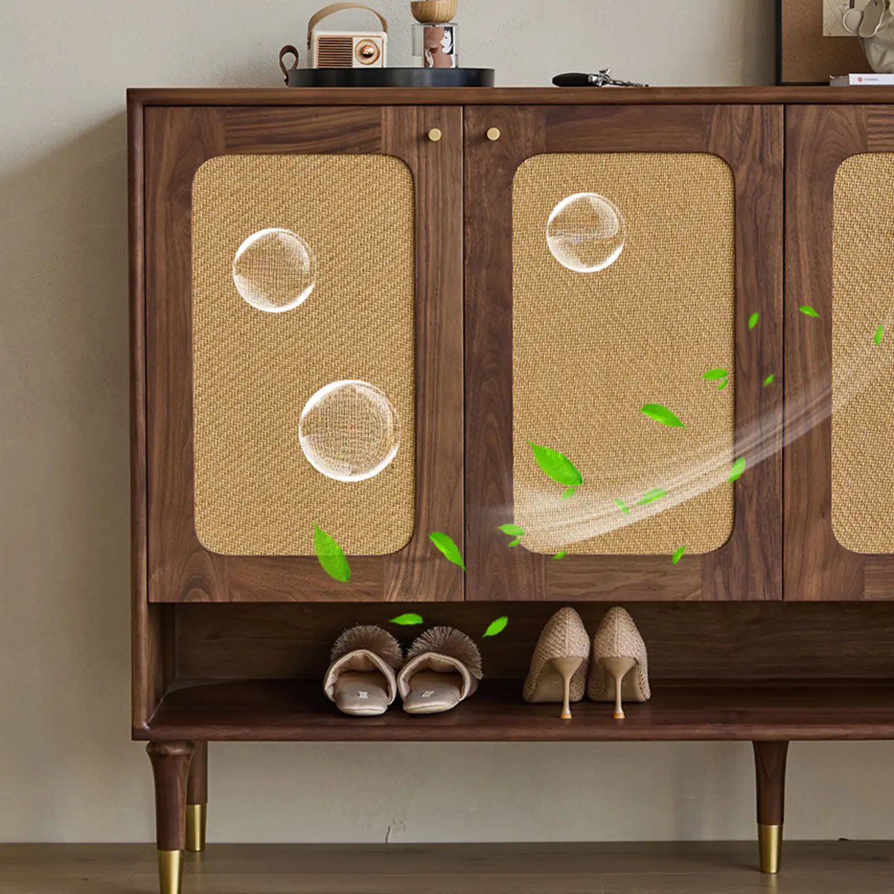 Bohemian Brown Solid Wood Entryway Shoe Cabinet