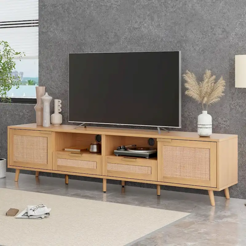 Modern Farmhouse Media Console with Solid Wood Legs