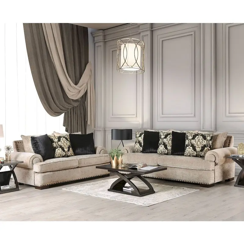 Furniture of America Jula Traditional Linen 2-piece Sofa Set