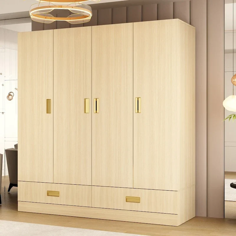 Wardrobe Closet Cabinet with Gold Handles and Optional Top Cabinet