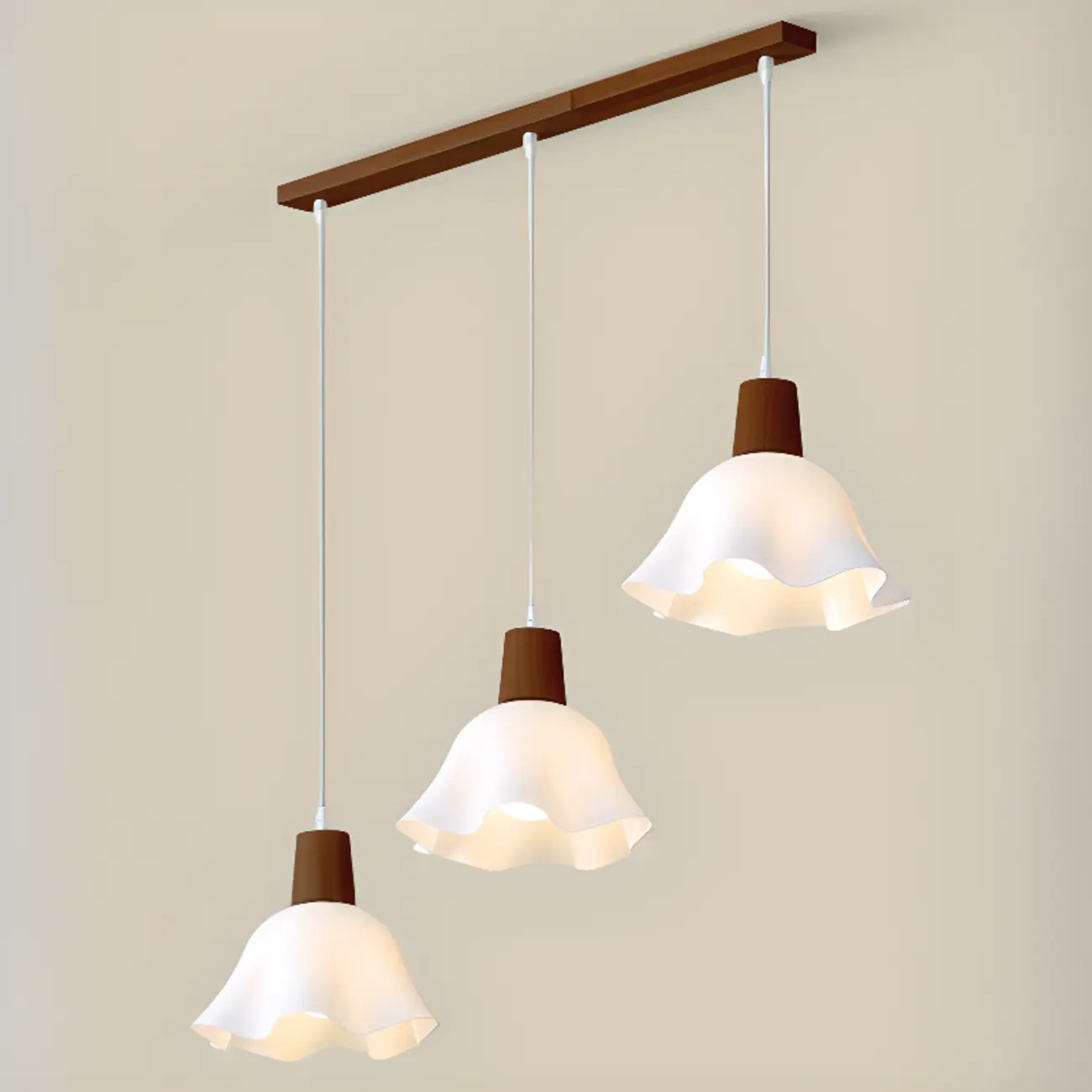 3 Lights Elegant Wooden Island Light with Acrylic Flower Shade