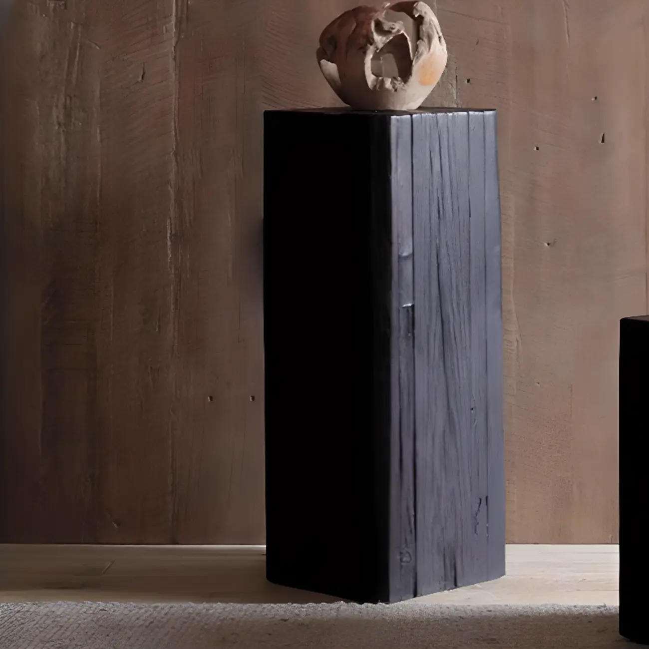 Modern Black Pine Wooden Square Stump End Table