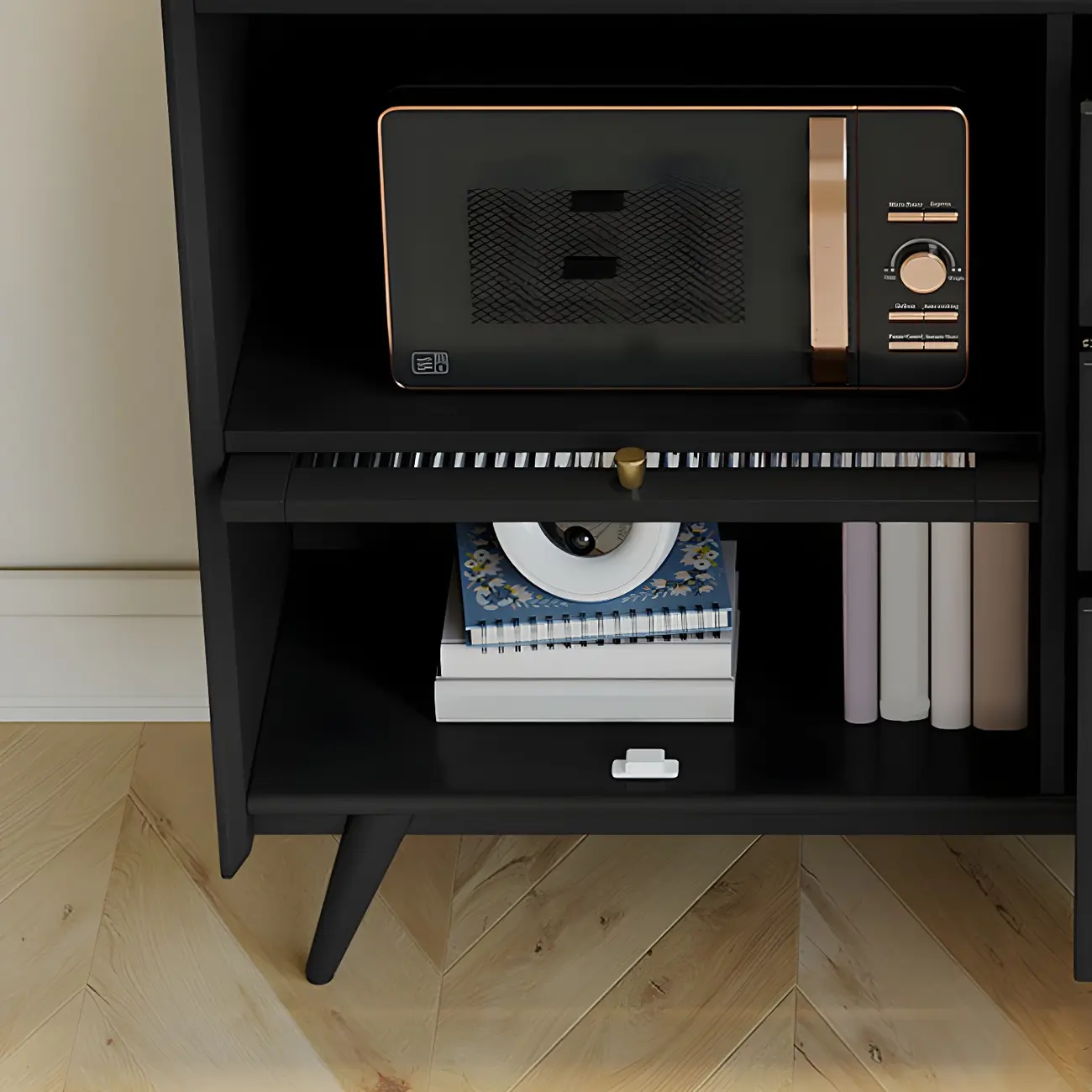 Modern Black Espresso Sideboard with Cabinets & Drawers