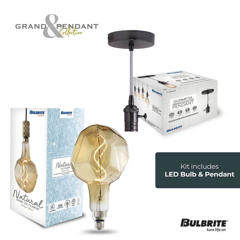 Bulbrite LED Grand Bulb and Pendant Kit of (1) 4 Watt Antique Glass 12  Jewel Shaped Bulb