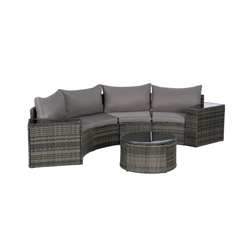 7-Piece Half-Moon Sectional Sofa Set with Glass Table