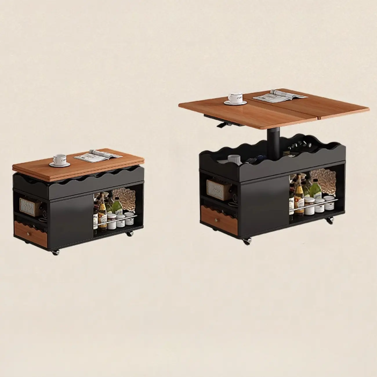 Adjustable Tabletop Modern Wood Side Table with Wheels