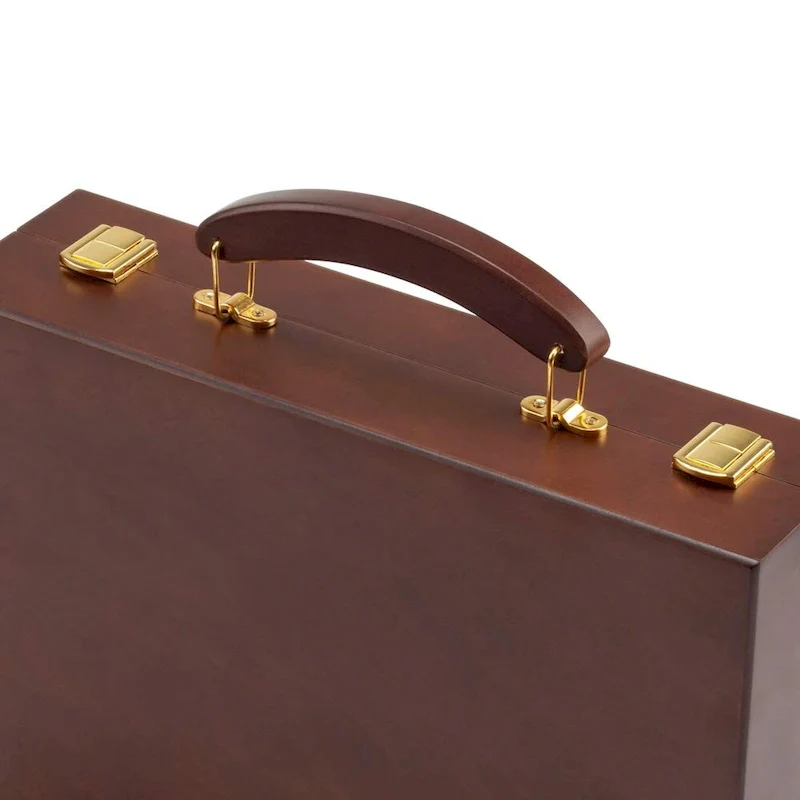 GSE 500pcs Casino Deluxe Wooden Poker Chip Case with 5 Wooden Chip Trays