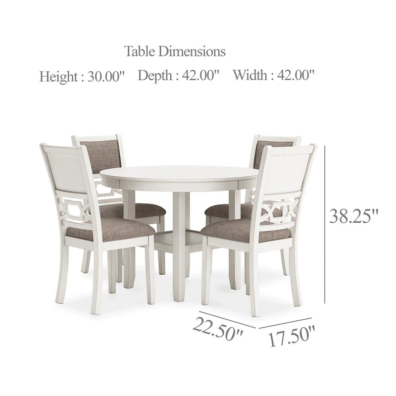 Berg 5pc Round Dining Table Set, Gray White Wood, 4 Padded Chairs