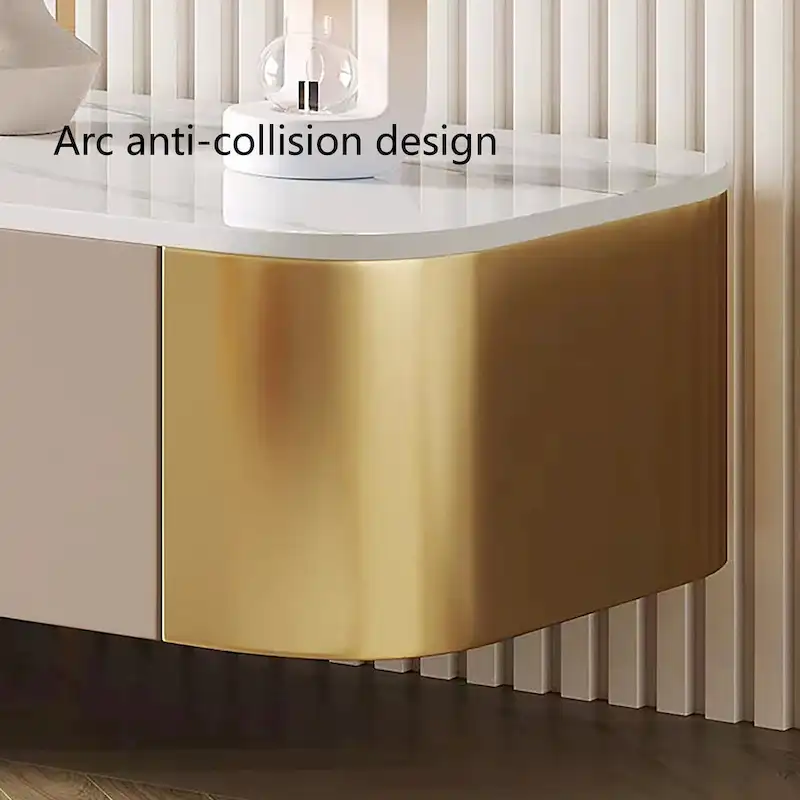 78.7 Modern TV Stands, White Glossy sintered stone top, gold legs, 4 Drawers - 78.74