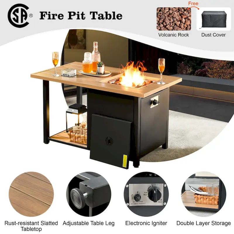 HOOOWOOO 10-piece Grey Rattan Patio Furniture Set with Fire Pit