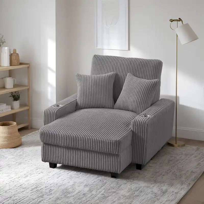 Upholstered Chaise Lounge with Adjustable Backrest Lounge Chair