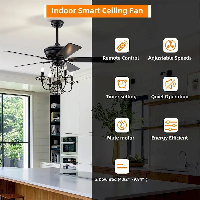 Chandelier Fan with Light and Remote,Dual Finish Reversible Blades