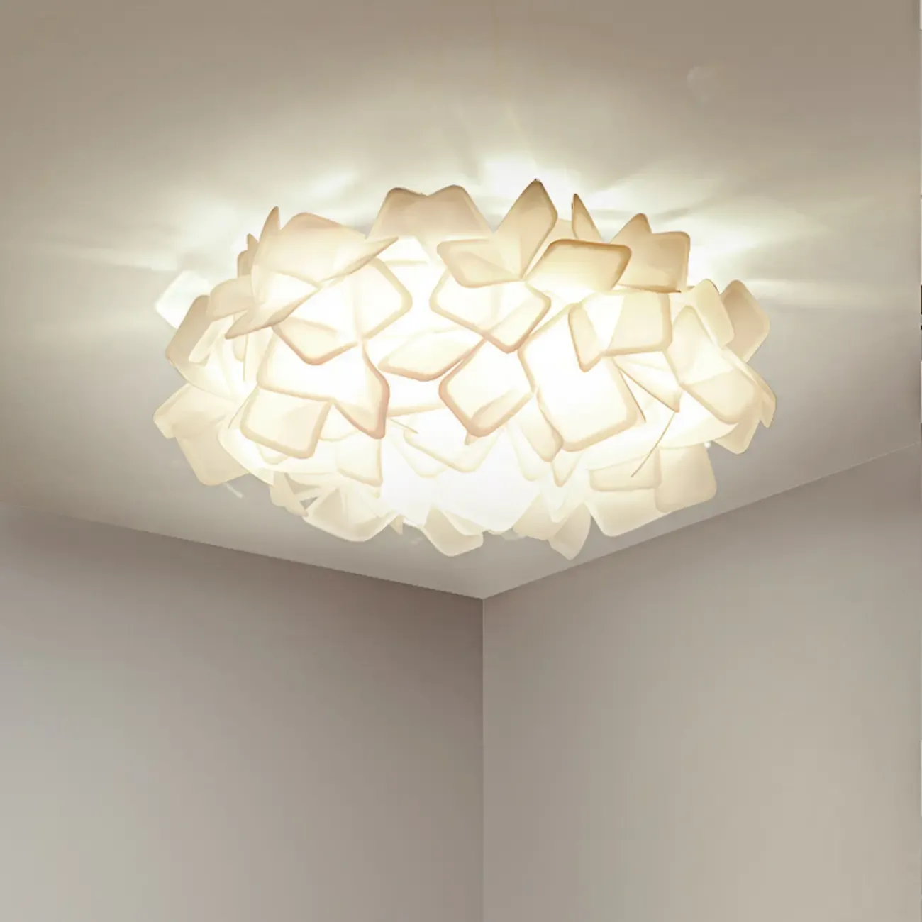 Art Deco White Geometric Plastic LED Flush Mount Ceiling Light