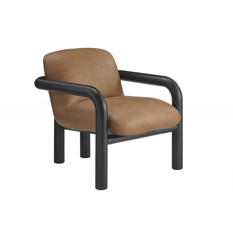 Modern Curve Wood Frame Faux Leather Accent Chair