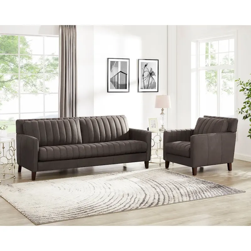 Hydeline Ennis Top Grain Leather Sofa and Chair Set - Sofa, Chair