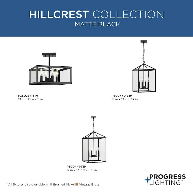 Hillcrest Collection Four-Light Matte Black Transitional Hall & Foyer Light - 13 in x 13 in x 22 in