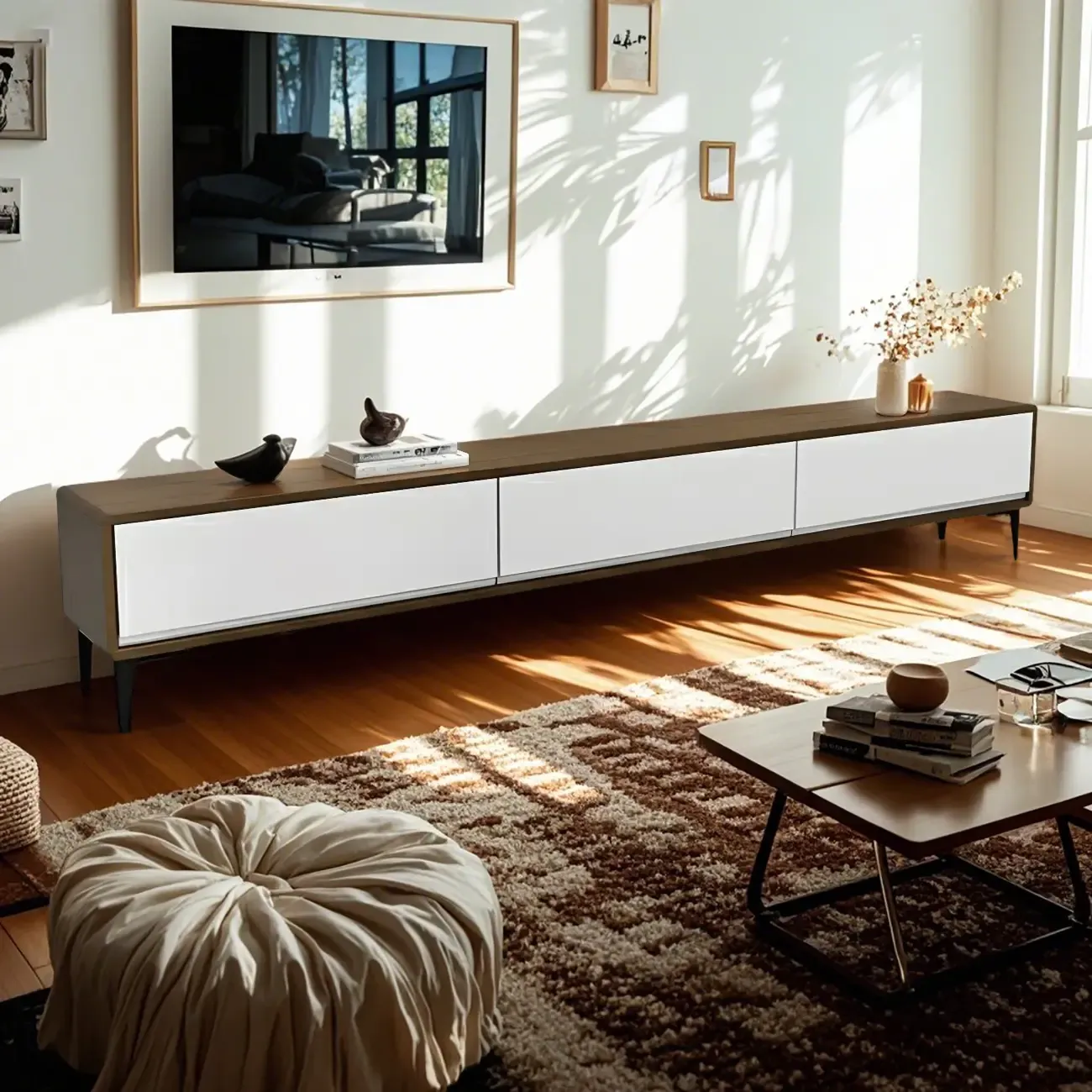 63 Modern Brown Rectangle 3-Drawer Pine Wood TV Stand