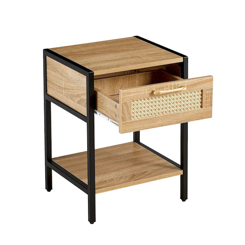 Rattan 1-drawer Nightstand with Shelf