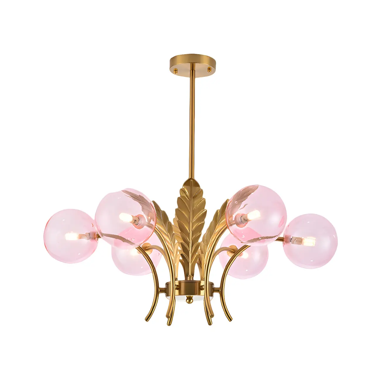 Luxury 6-light Gold Leaf Chandelier with Glass Globes