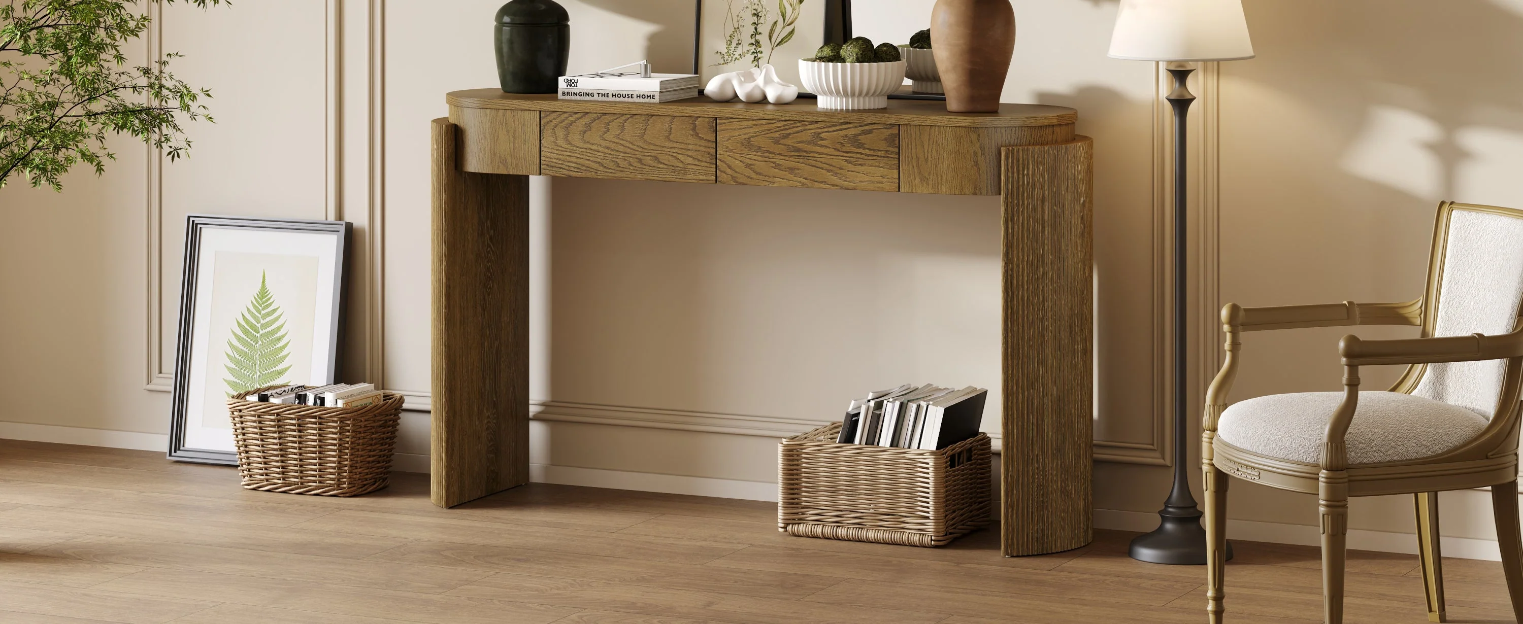 Walker Edison | Fluted Design Entryway Console Table and 2 Drawers