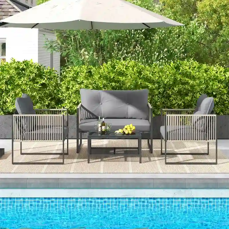 Costway 4/8 PCS Patio Furniture Set PE Rattan Conversation Sofa Set - 4 PCS