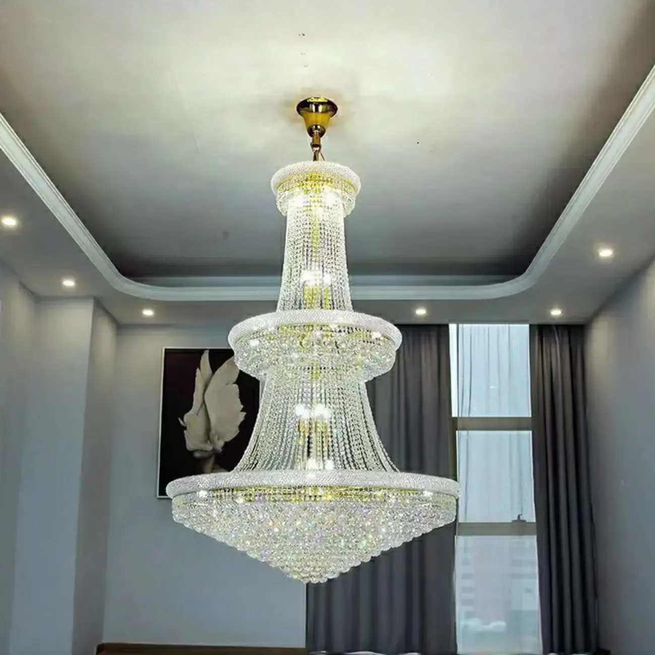Adjustable Grand Gold Clear Crystal Chandelier
