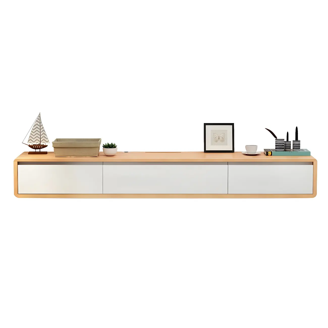 White Floating Mount Wood Drawers Cabinet TV Stand