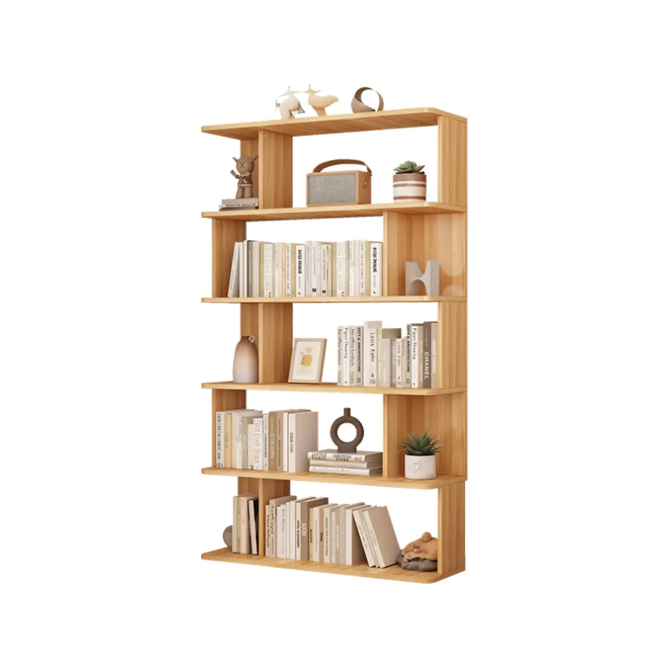 Modern White Open Back Wood 5 Shelf Bookshelf
