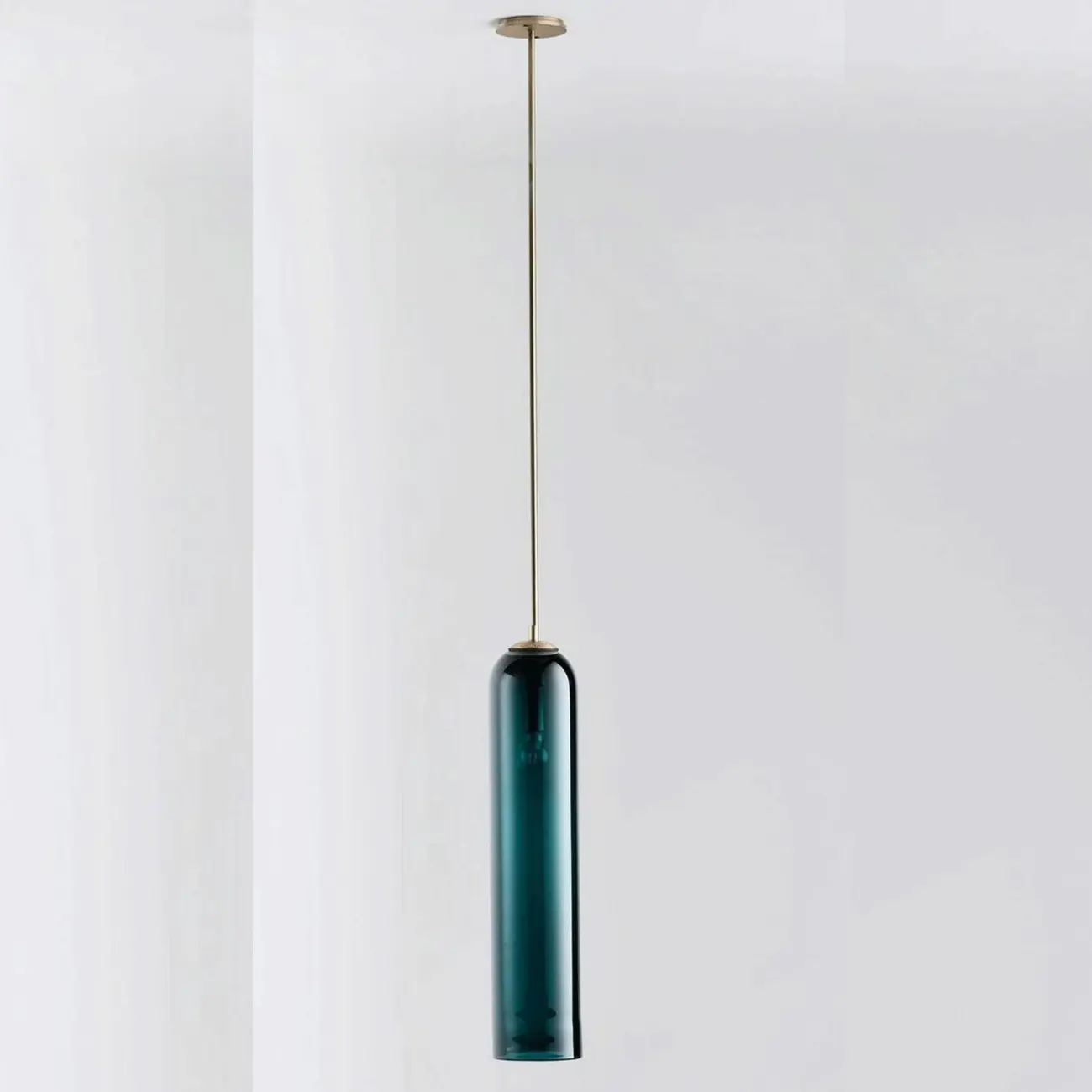 Modern Metal Green Glass Cylinder Pendant Light