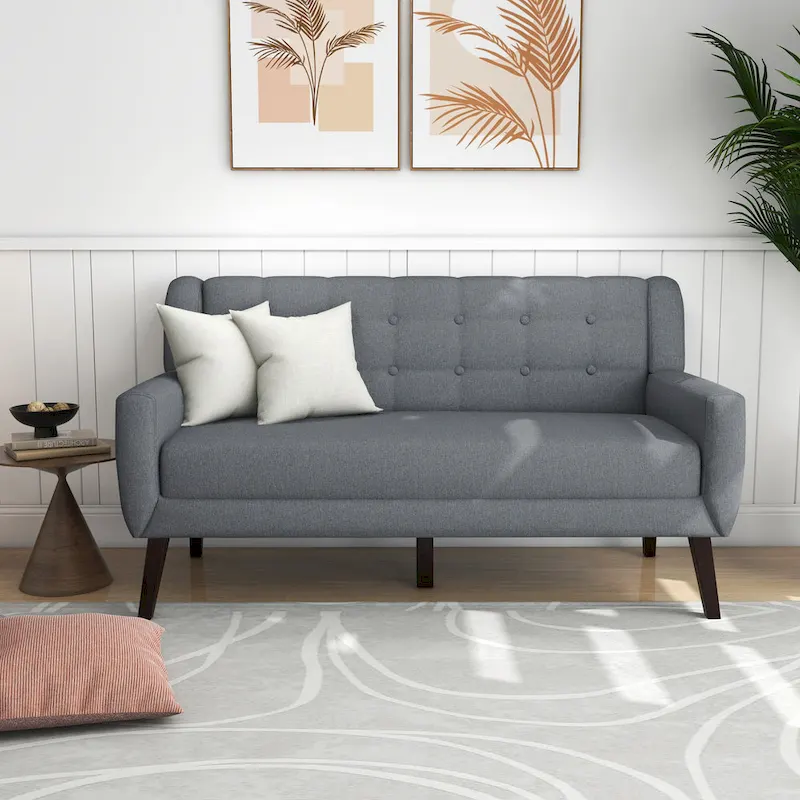 Tufted Linen/Cotton Loveseat with 2 Accent Chairs