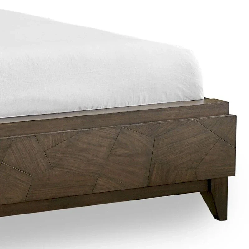 Dee Mahogany Wood Low Profile Queen Bed, Geometric Oat Brown
