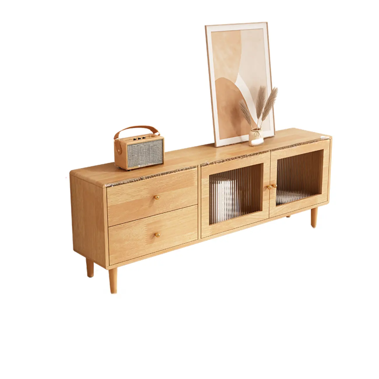 55 Natural Wood Cable Management TV Stand with Drawers