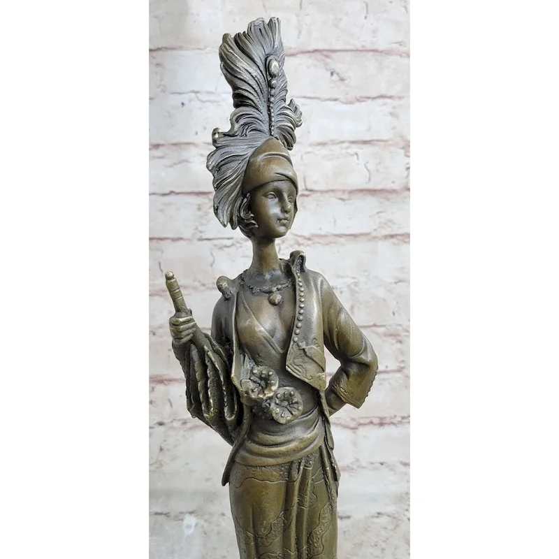 Art Deco Charleston Flapper W/ Feathered Hat - Bronze Sculpture By J. Kin