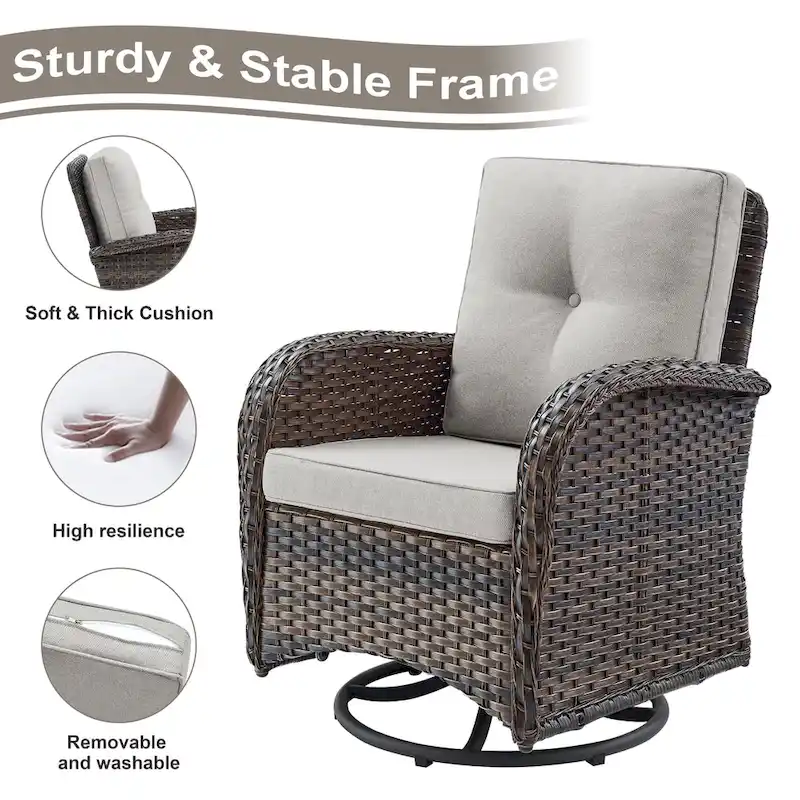 Patio Sofa with 2 Swivel Chair Coffee Table - Brown