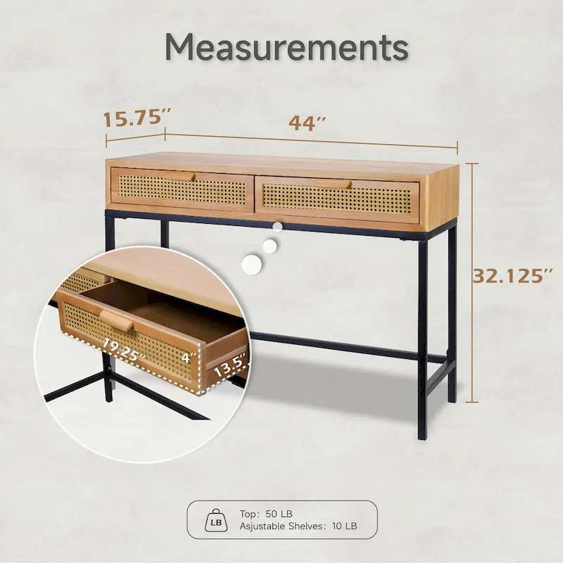 COZAYH 44 Woven Front Modern Farmhouse Console Table Sofa