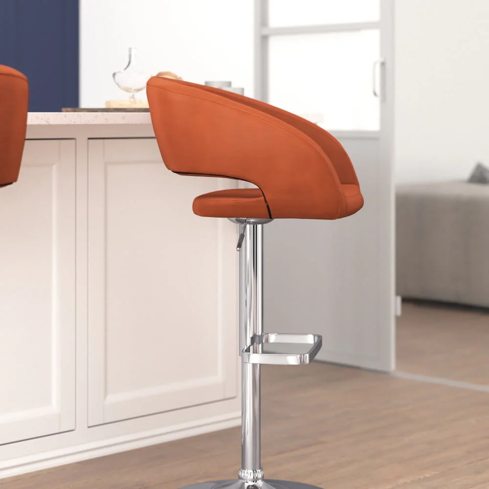 Modern Upholstered Adjustable-Height Barstool with Rounded Back