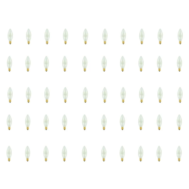 Bulbrite Pack of (50) 25 Watt Dimmable Clear B8 Incandescent Light Bulbs with Candelabra (E12) Base, 2700K Warm White Light