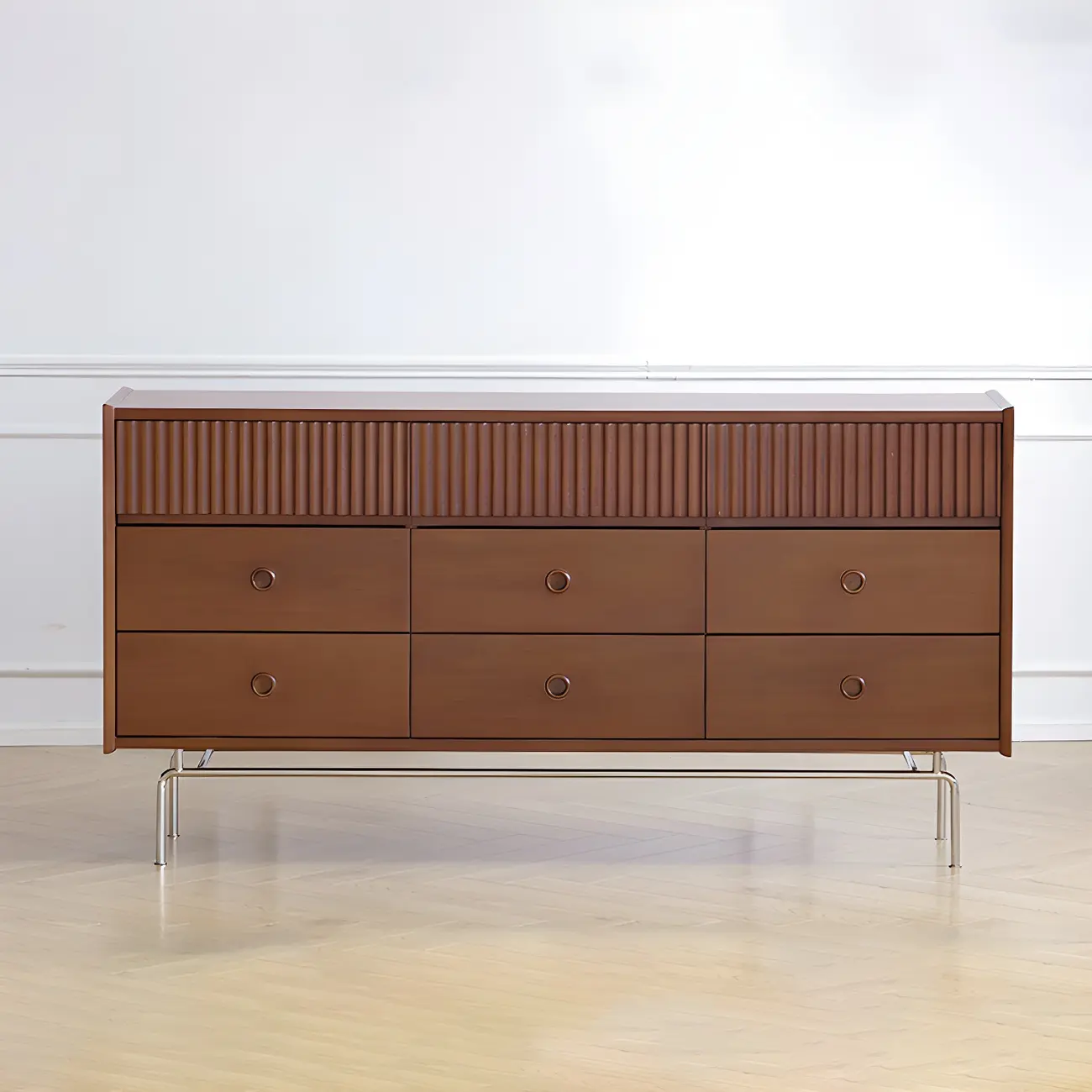 Vintage Brown Wooden Double-Layer Dresser with 9 Drawers